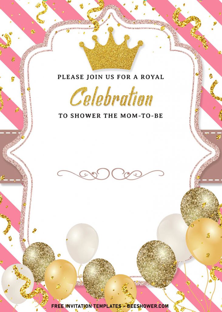 8+ Sparkling Gold Glitter Royal Birthday Invitation Templates and has beautiful gold and rose gold balloons