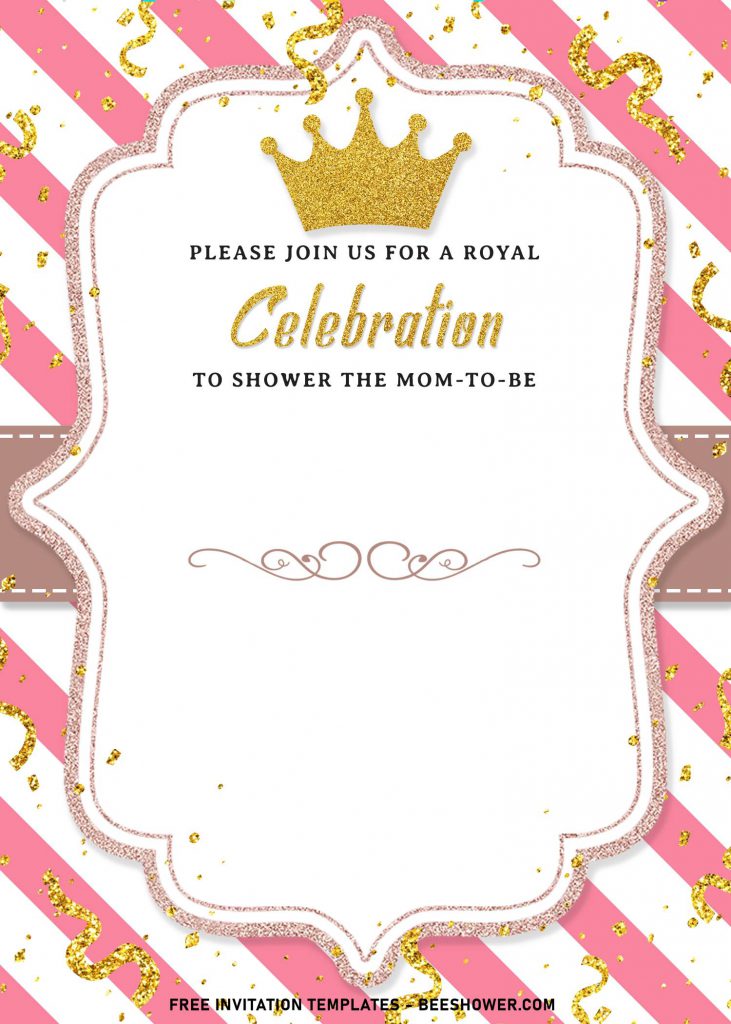 8+ Sparkling Gold Glitter Royal Birthday Invitation Templates and has diagonal stripes background