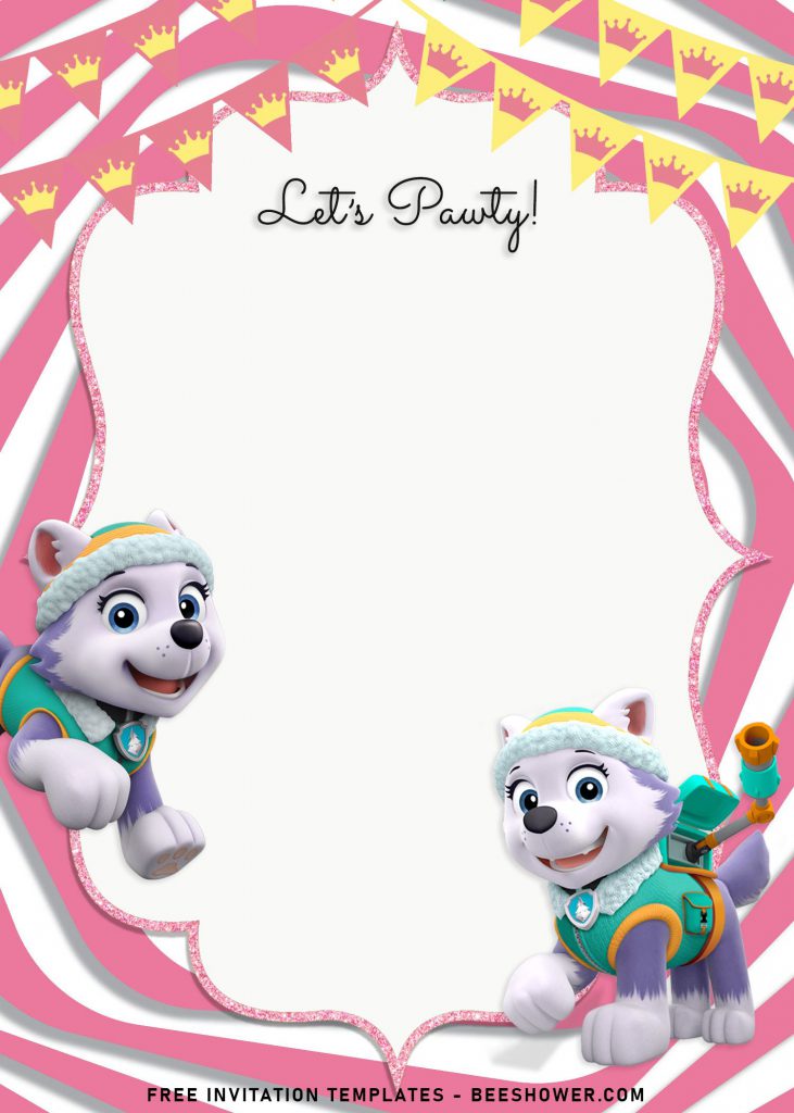 8+ Adorable Skye And Everest Paw Patrol Birthday Invitation Templates and has pink and white stripe