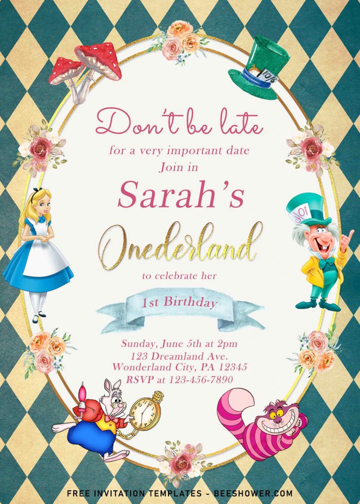 8+ Vintage Cute Alice In Wonderland Birthday Invitation Templates