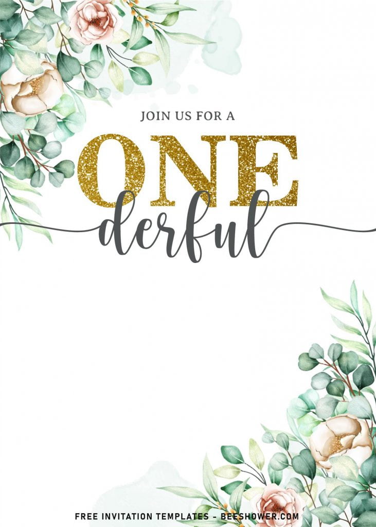 9+ Floral Onederful First Birthday Party Invitation Templates and has gold text