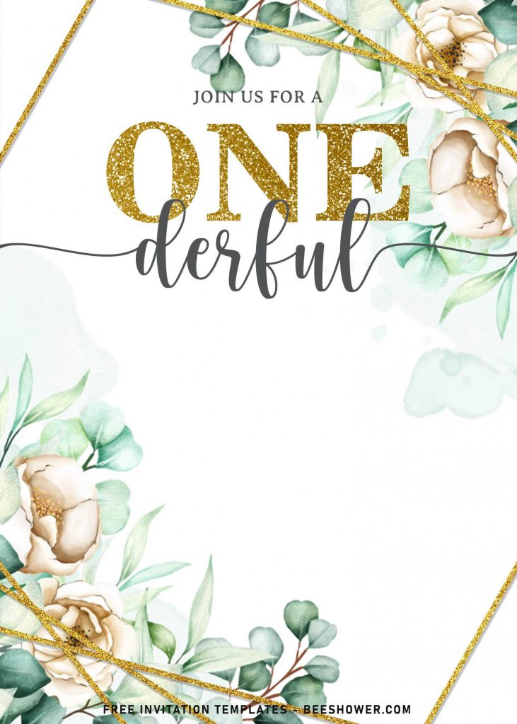 9+ Floral Onederful First Birthday Party Invitation Templates and has gold geometric pattern