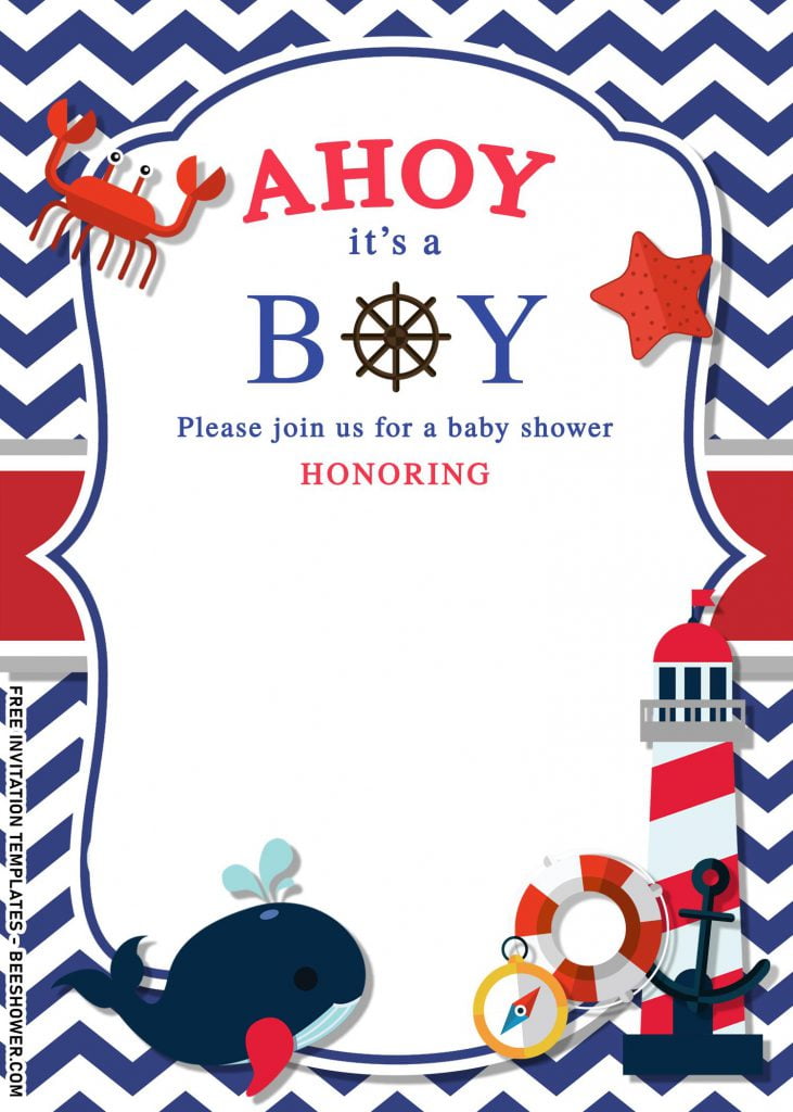 11+ Nautical Themed Birthday Invitation Templates For Your Kid’s Birthday Bash and has cute crab and starfish 