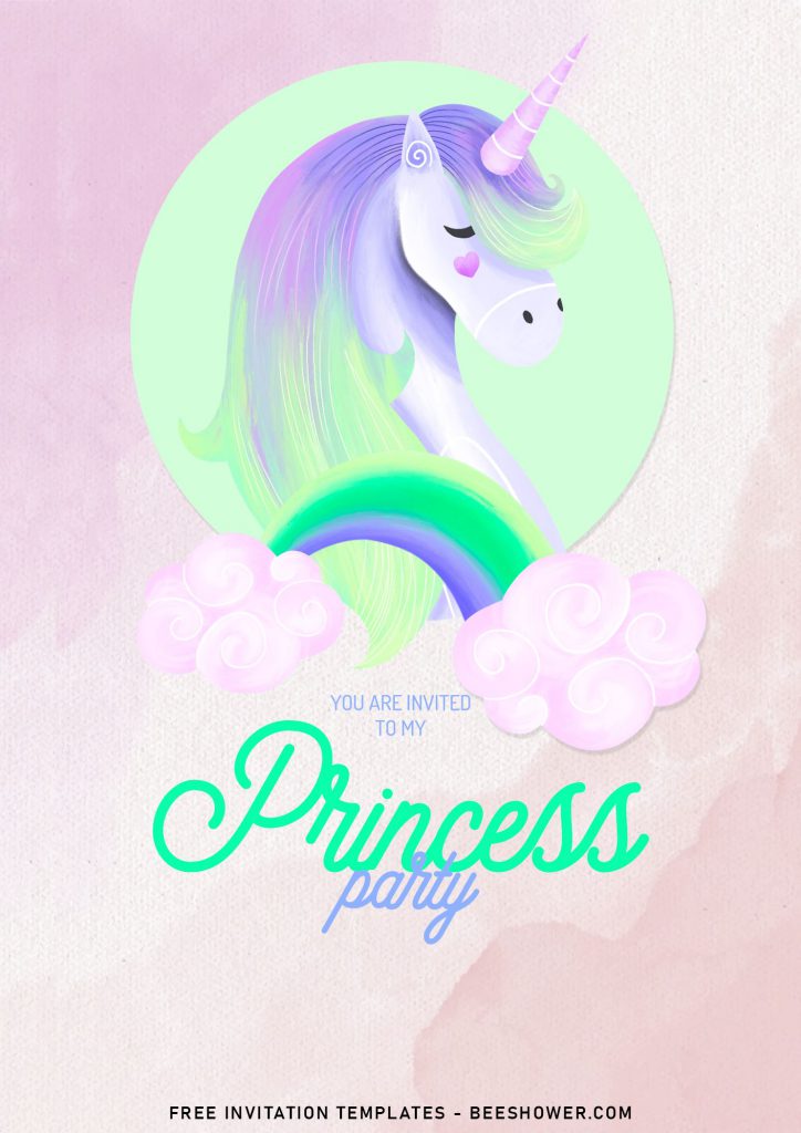 11+ Watercolor Princess Party Birthday Invitation Templates and has stunning Rainbow Unicorn