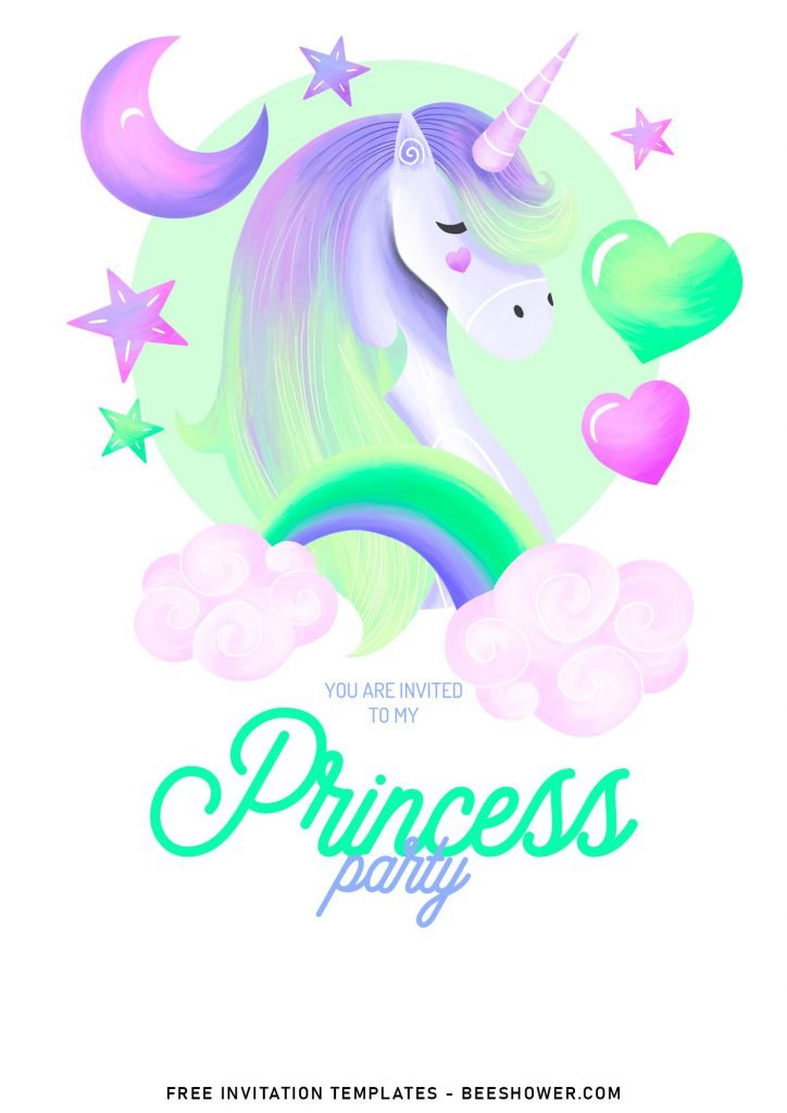 11+ Watercolor Princess Party Birthday Invitation Templates and has Blue watercolor Moon