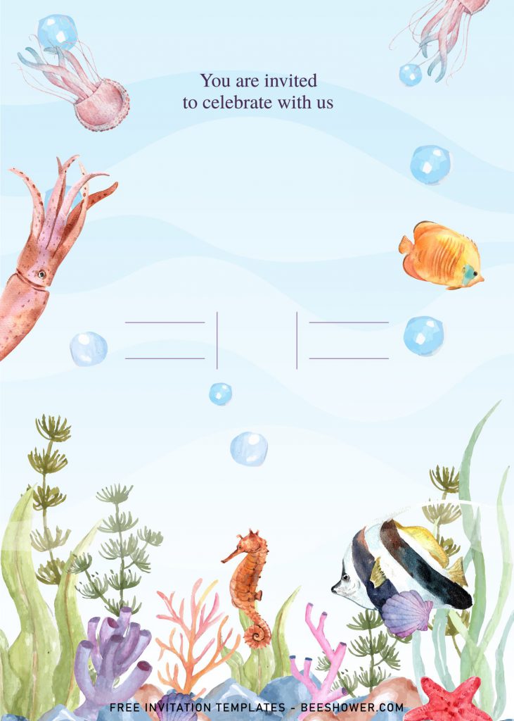 10+ Beautiful Watercolor Mermaid Under The Sea Birthday Invitation Templates and has Cute Watercolor Fish