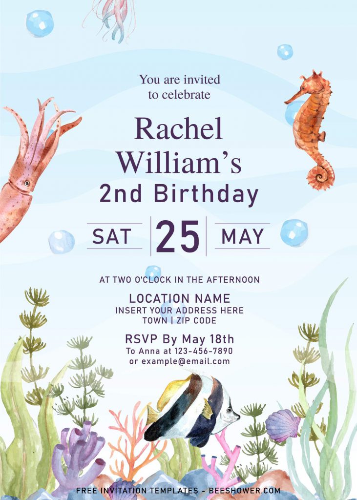10+ Beautiful Watercolor Mermaid Under The Sea Birthday Invitation Templates