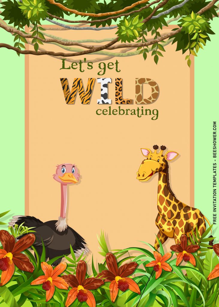 11+ Cute Hand Drawn Jungle Animals Birthday Invitation Templates and has trailing trees