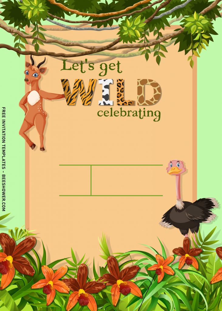 11+ Cute Hand Drawn Jungle Animals Birthday Invitation Templates and has baby deer