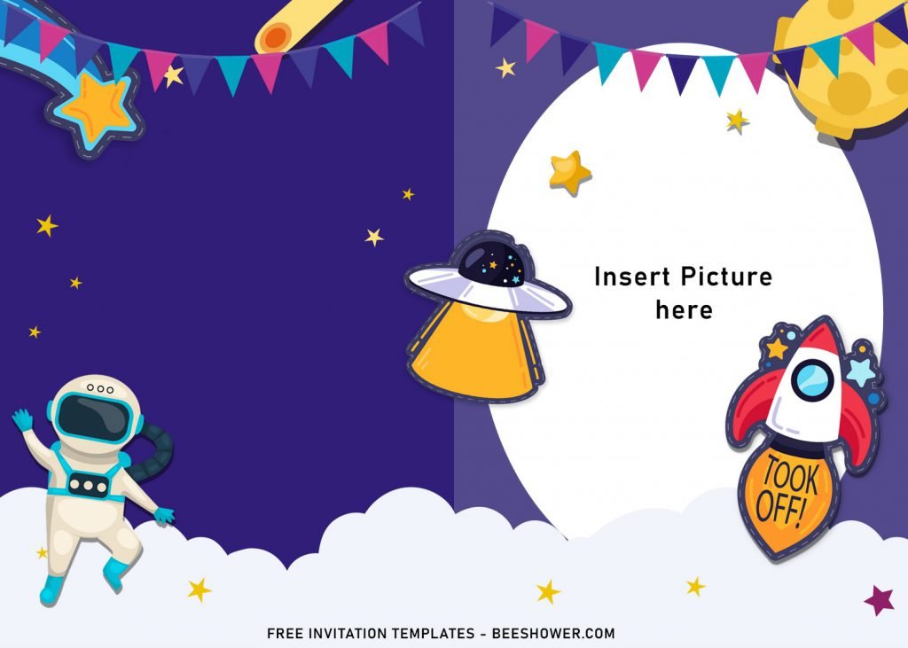 11+ Space Galaxy Birthday Invitation Templates For Your Little Astronaut’s Birthday Party and has bunting flags