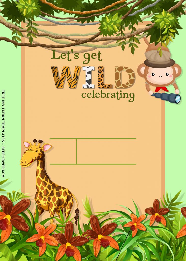 11+ Cute Hand Drawn Jungle Animals Birthday Invitation Templates and has cute hand drawn giraffe