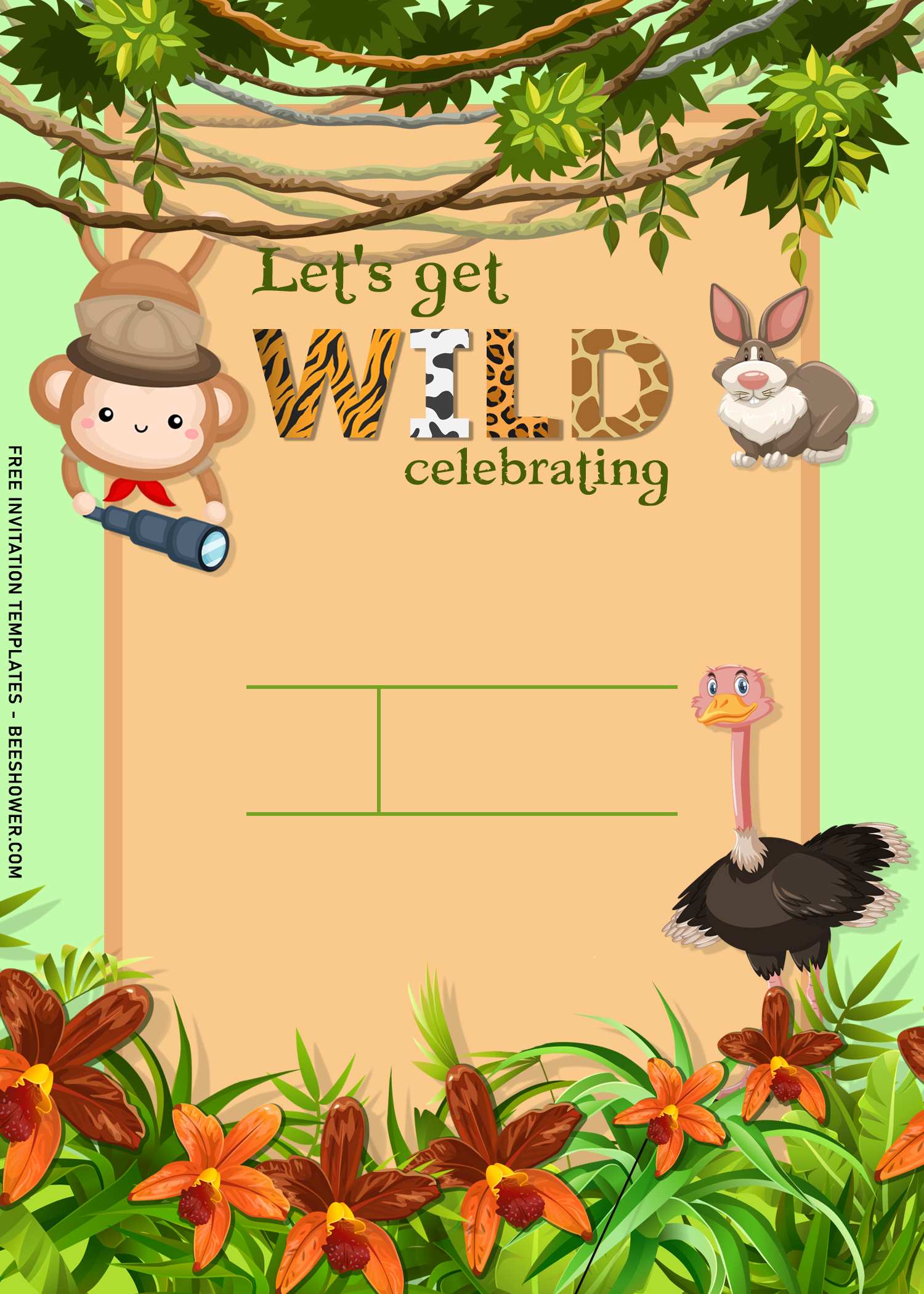 11+ Cute Hand Drawn Jungle Animals Birthday Invitation Templates and has baby monkey