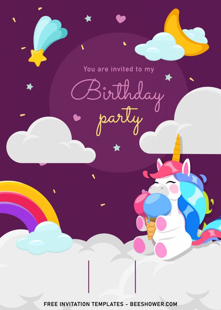 7+ Magical Rainbow Unicorn Birthday Invitation Templates For Kids Birthday Party and has Pastel Rainbow