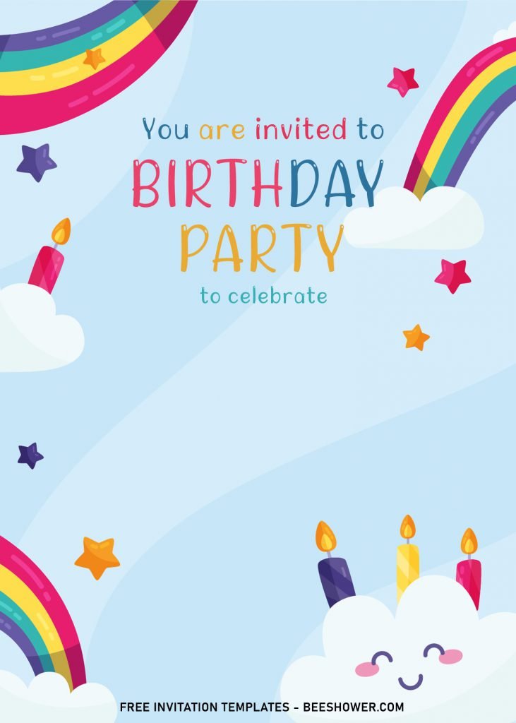8+ Best Rainbow Party Birthday Invitation Templates For Your Kid’s Birthday Party and has pastel rainbow