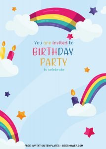 8+ Best Rainbow Party Birthday Invitation Templates For Your Kid’s Birthday Party and has blue sky background