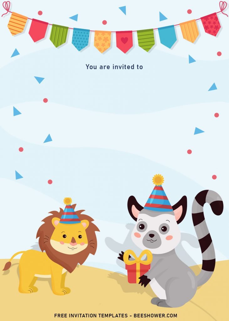 8+ Cute Woodland Animals Birthday Invitation Templates and has cute bunting flags or garland