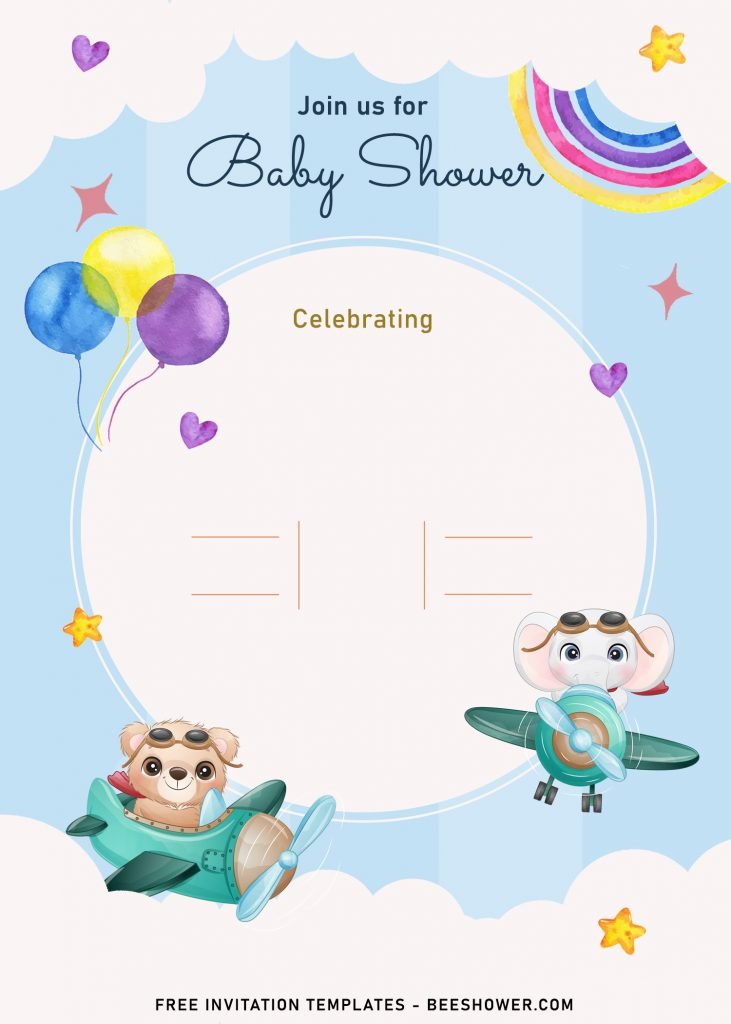 9+ Cute Hand Drawn Up In The Sky Birthday Invitation Templates and has blue sky background
