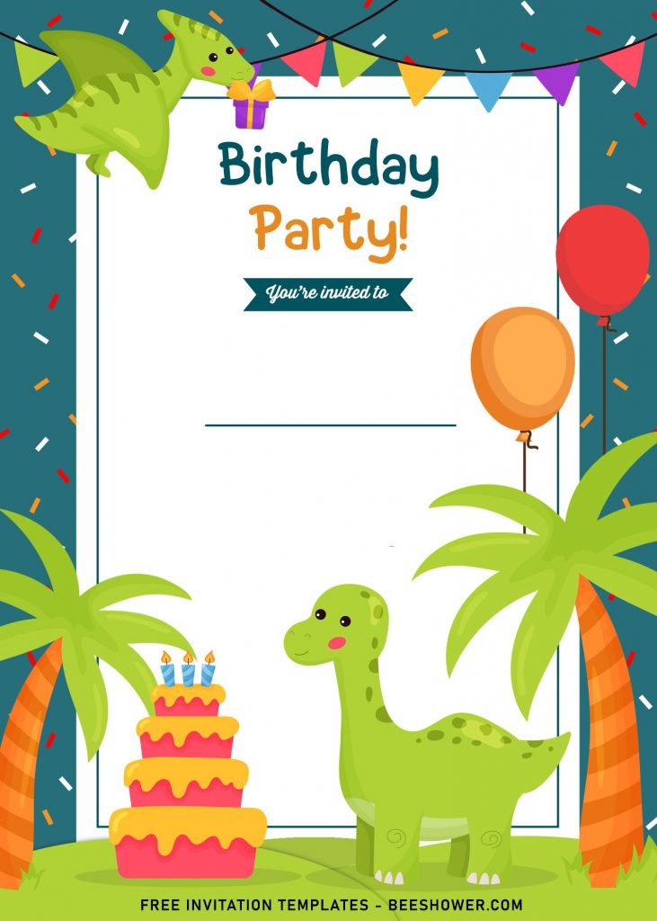 9+ Fun Dino Party Themed Birthday Invitation Templates and has cute birthday cake