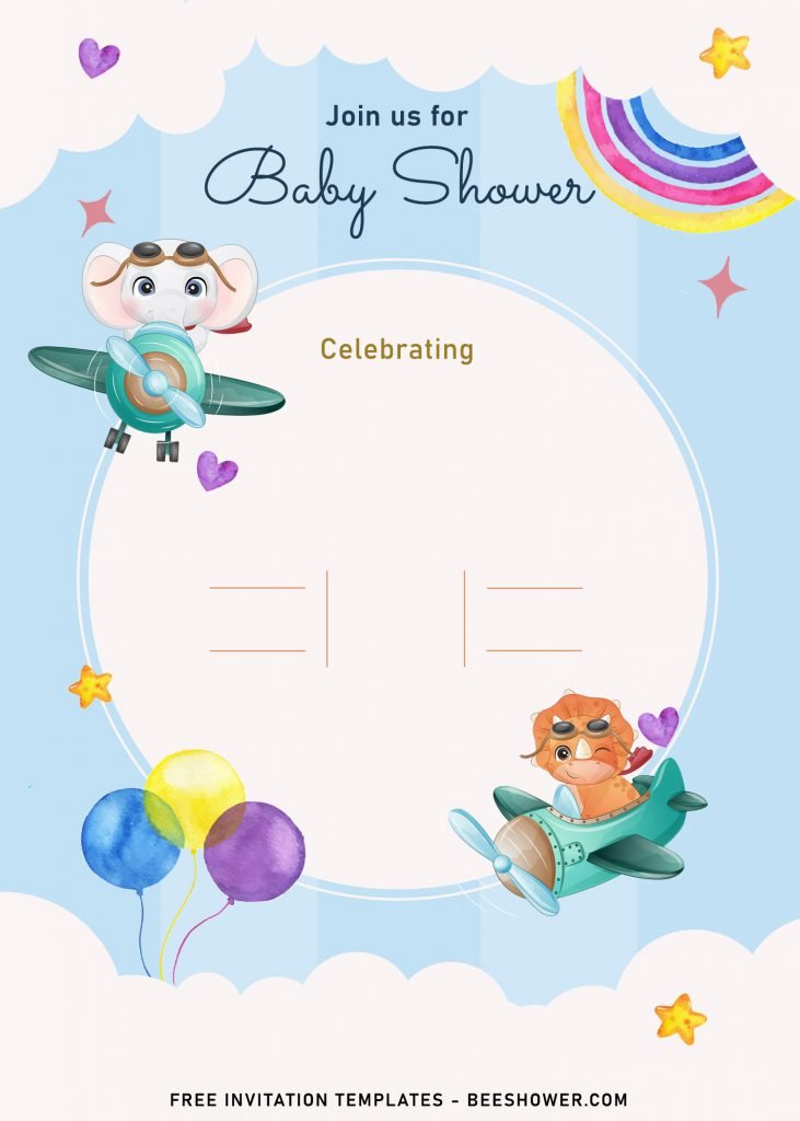9+ Cute Hand Drawn Up In The Sky Birthday Invitation Templates and has cute triceratops