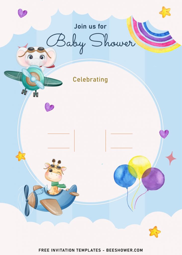 9+ Cute Hand Drawn Up In The Sky Birthday Invitation Templates and has cute baby elephant