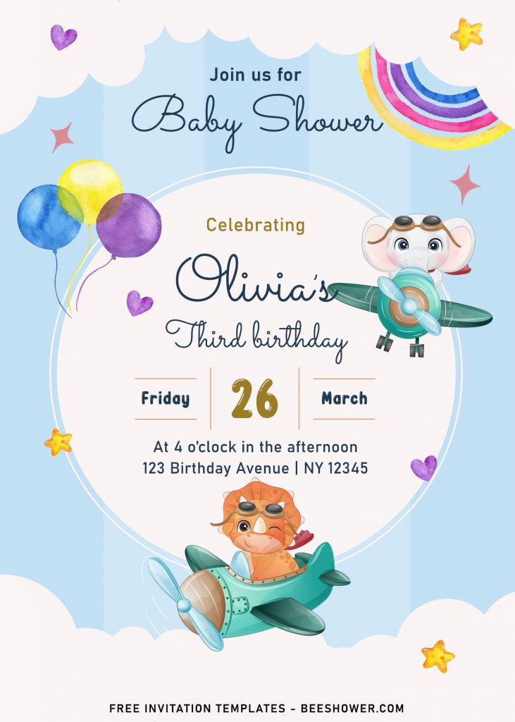 9+ Cute Hand Drawn Up In The Sky Birthday Invitation Templates and has cute baby animals