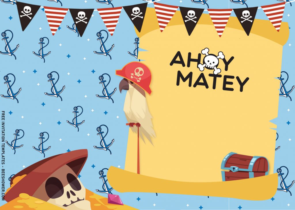 11+ Personalized Pirate Themed Birthday Invitation Templates For Your Kid’s Birthday Party with Pirate's Parrot