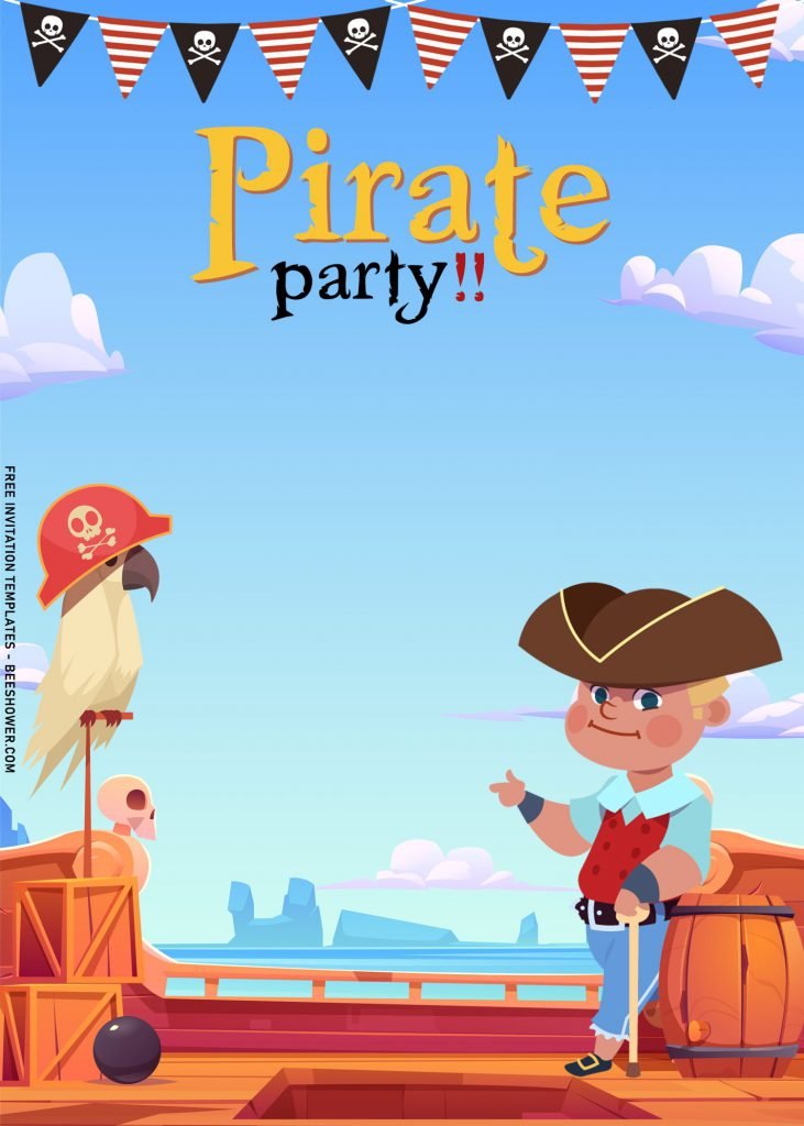 8+ Awesome Pirate Party Birthday Invitation Templates For Your Little Pirate Birthday with cute parrot