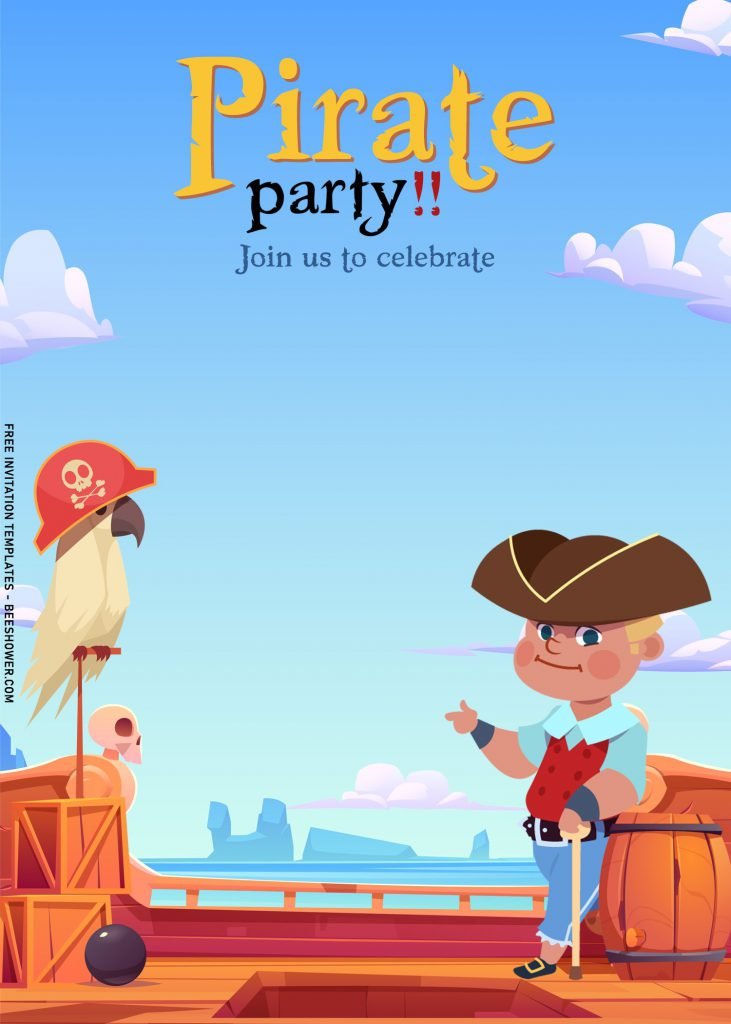 8+ Awesome Pirate Party Birthday Invitation Templates For Your Little Pirate Birthday with baby pirate wearing tricorn hat