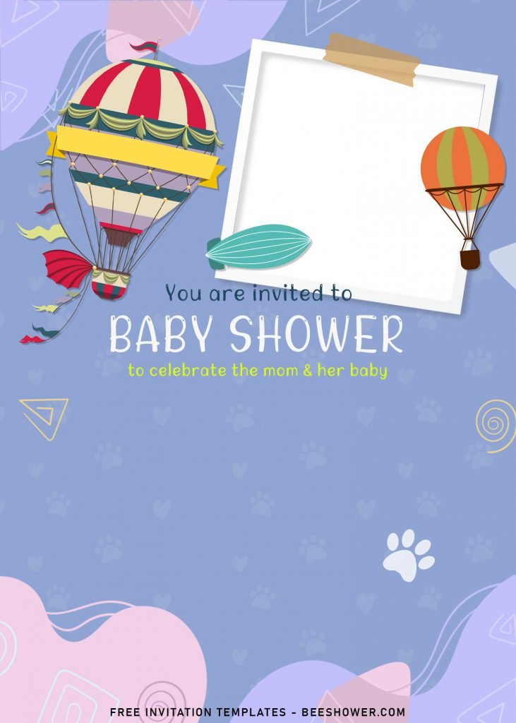 8+ Colorful Hand Drawn Baby Shower Invitation Templates For Your Kid’s Birthday and has Hand Drawn Hot Air Balloons