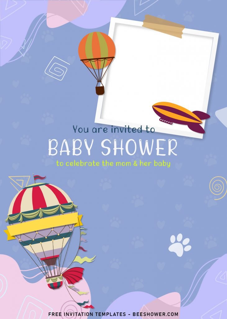 8+ Colorful Hand Drawn Baby Shower Invitation Templates For Your Kid’s Birthday and has cute Hot Air Balloons