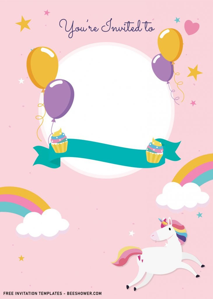 9+ Kawaii Rainbow Unicorn Baby Shower Invitation Templates with colorful balloons