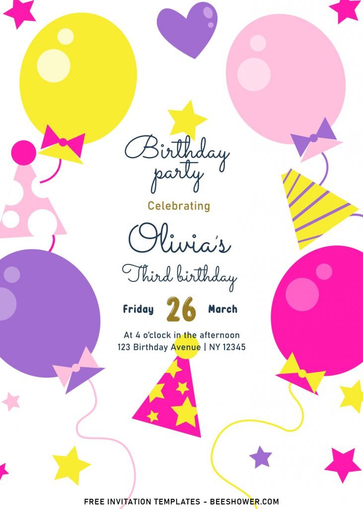7+ Colorful Balloons And Confetti First Birthday Invitation Templates