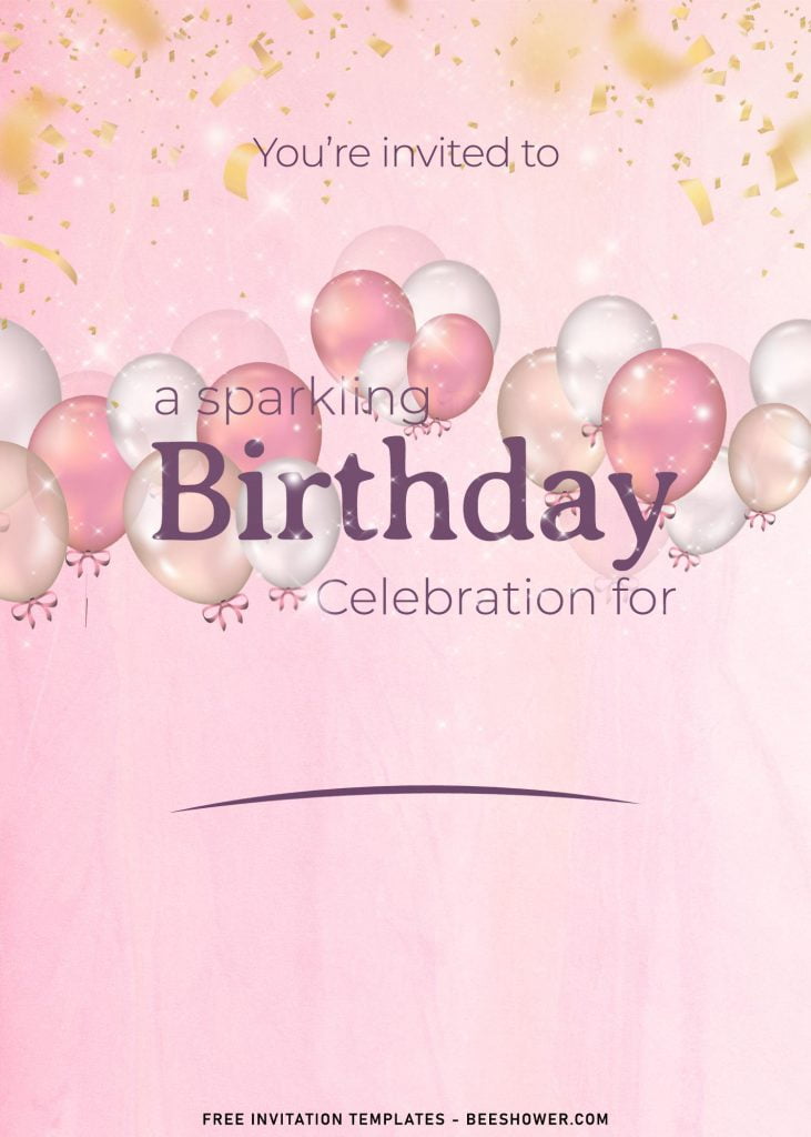 9+ Sparkling Birthday Invitation Templates Suitable For All Ages with pink balloons