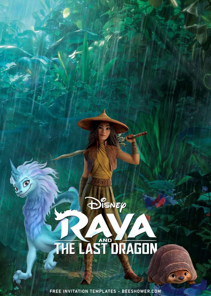 7+ Disney Raya Birthday Invitation Templates With Sisu And Tuk Tuk with Raya holding her sword
