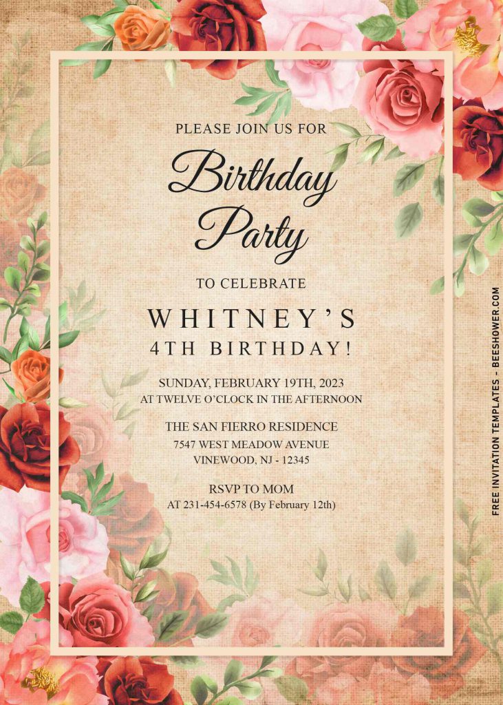 7+ Vintage Watercolor Roses Birthday Invitation Templates