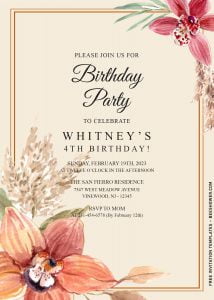 7+ Vintage Watercolor Orchid And Magnolia Birthday Invitation Templates