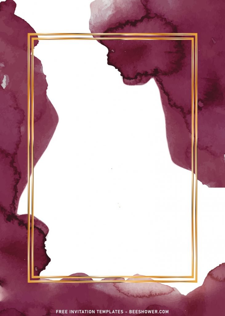7+ Elegant Burgundy Watercolor Birthday Invitation Templates with gold geometric frame