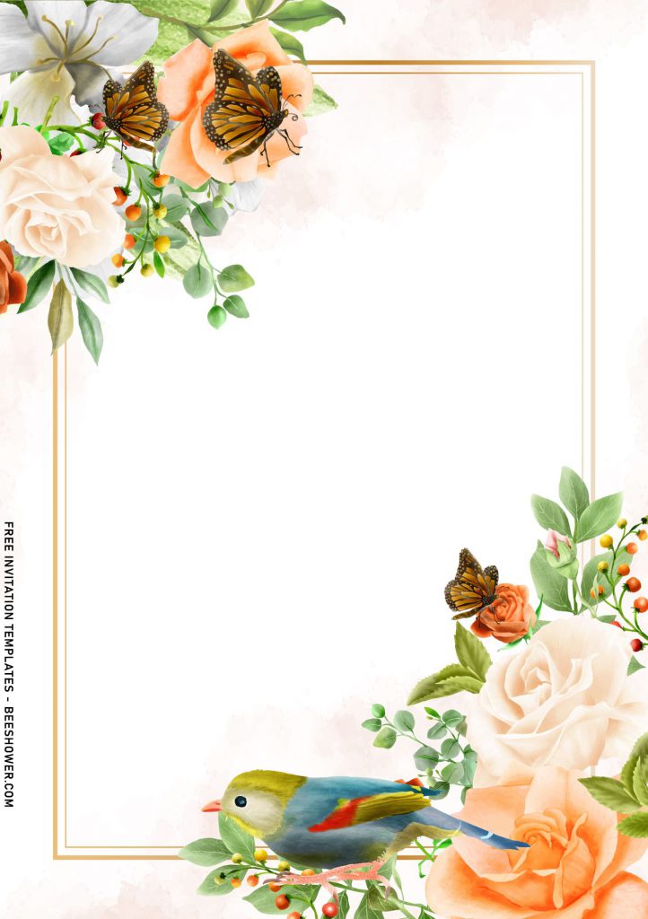 8+ Beautiful Garden Birthday Invitation Templates With Bird And Butterfly with stunning gold frame