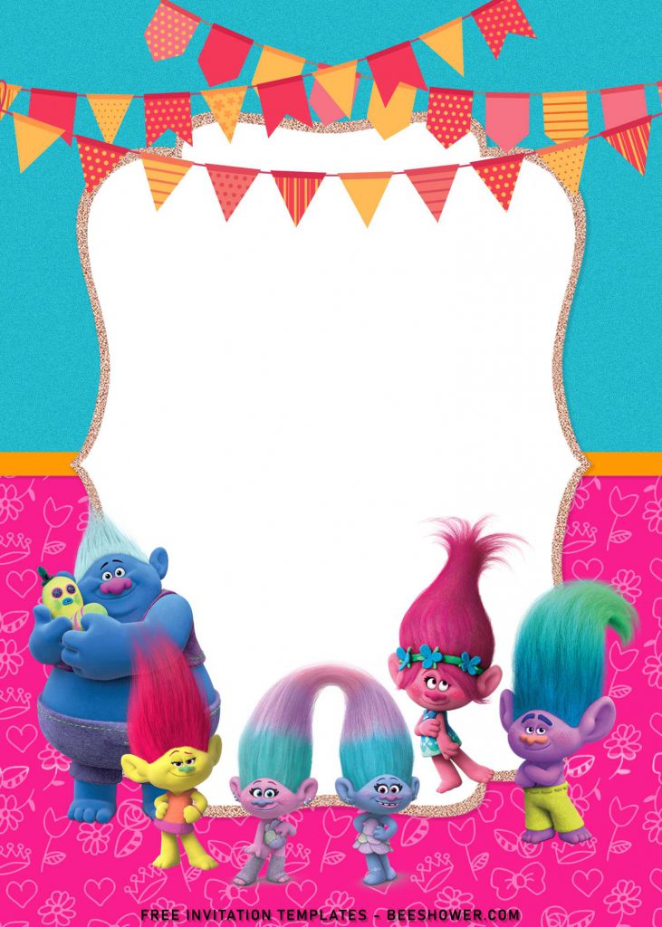 8+ Adorable Trolls Birthday Invitation Templates For Your Kid’s Birthday with Pink Background