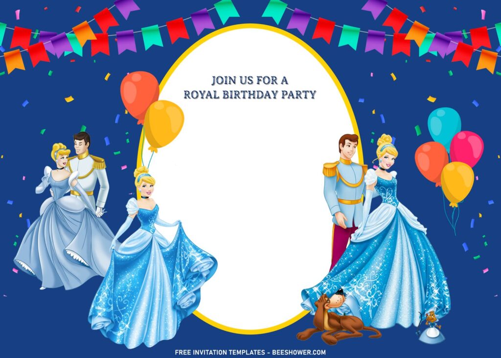 11+ Sparkling Cinderella Birthday Invitation Templates For Your Kid's Birthday with white text box