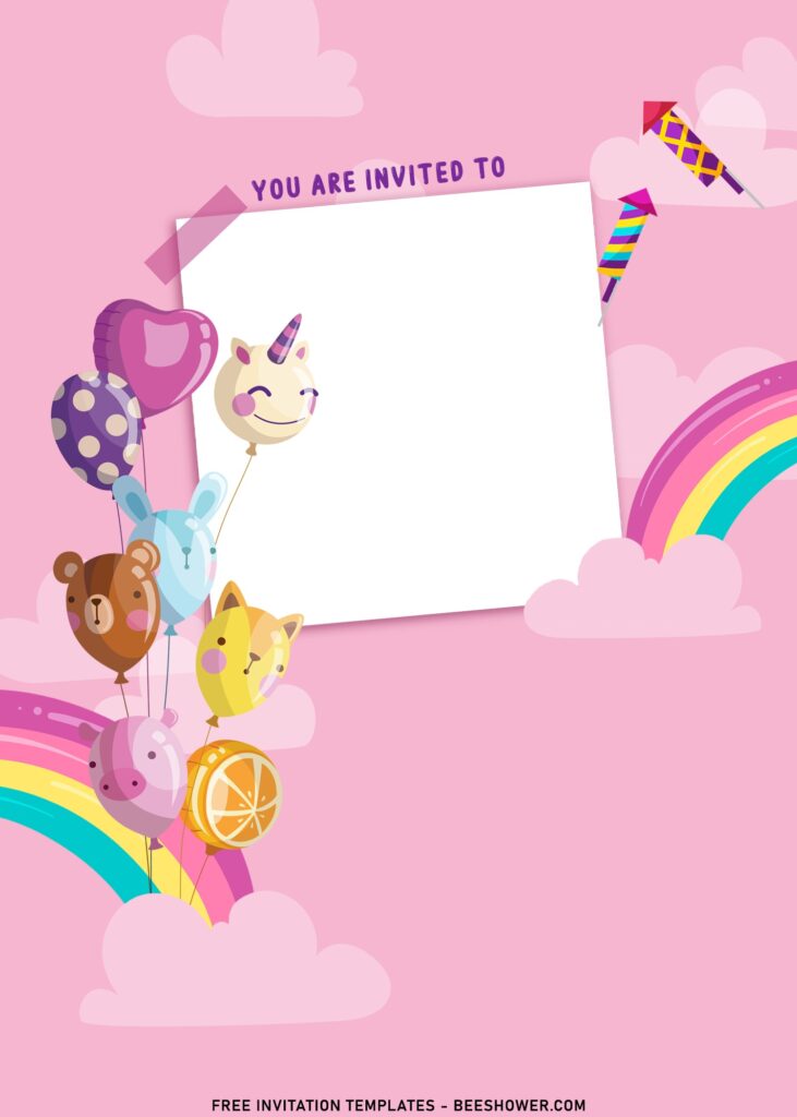 11+ Cute Girl Birthday Invitation Templates With Birthday Balloons with adorable pastel rainbow