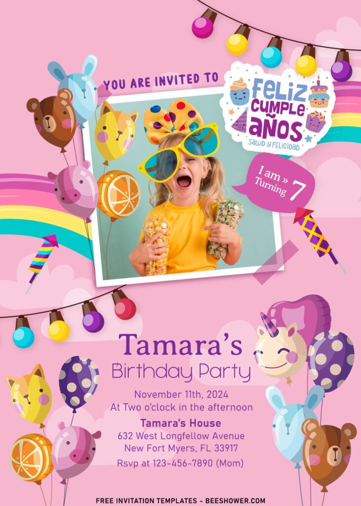 11+ Cute Girl Birthday Invitation Templates With Birthday Balloons