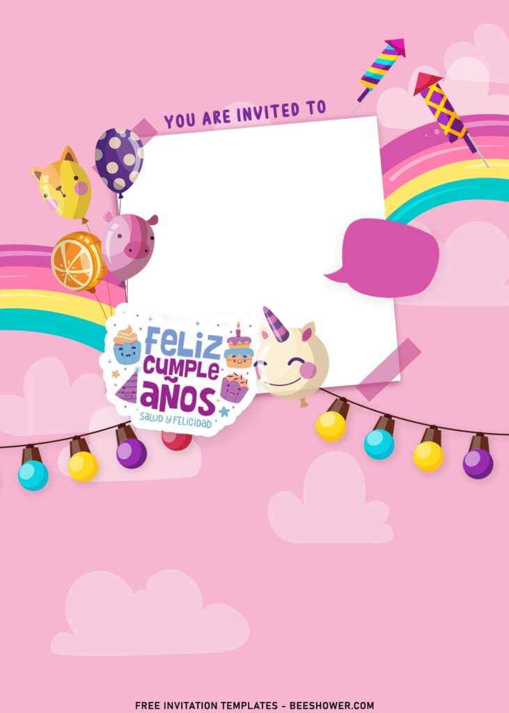 11+ Cute Girl Birthday Invitation Templates With Birthday Balloons with unicorn head balloons