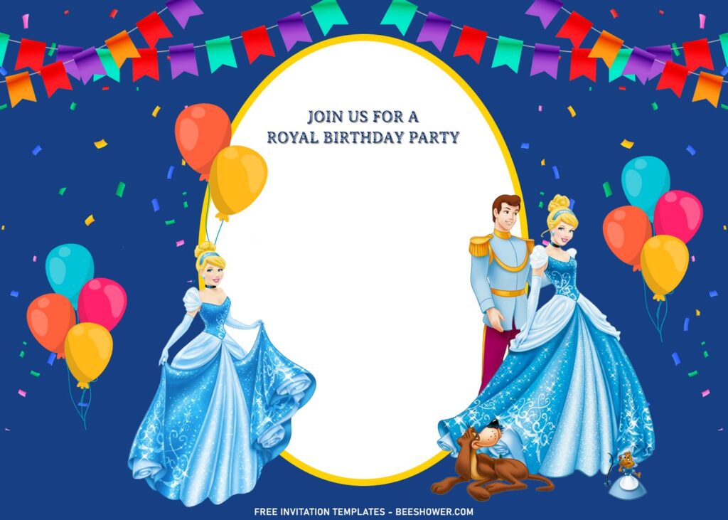 11+ Sparkling Cinderella Birthday Invitation Templates For Your Kid's Birthday with balloons