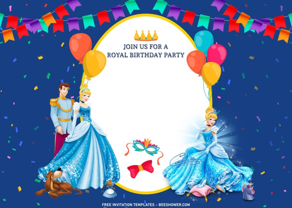11+ Sparkling Cinderella Birthday Invitation Templates For Your Kid's Birthday with Cinderella and Prince Charming dancing