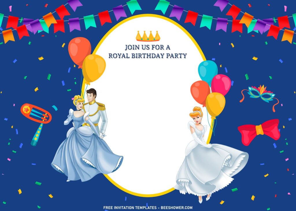 11+ Sparkling Cinderella Birthday Invitation Templates For Your Kid's Birthday with landscape design and beautiful blue background