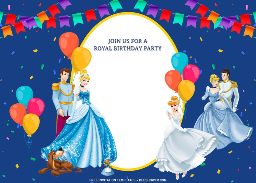 11+ Sparkling Cinderella Birthday Invitation Templates For Your Kid's Birthday with cute Prince Charming
