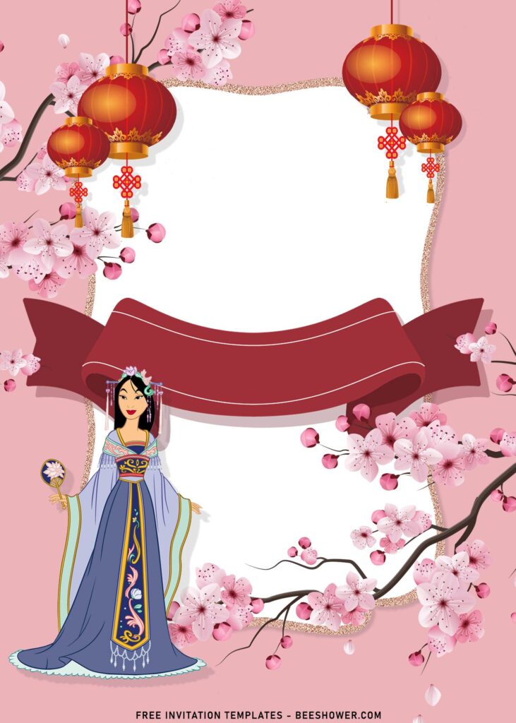 8+ Princess Mulan Birthday Invitation Templates with gorgeous Mulan in Princess Dress