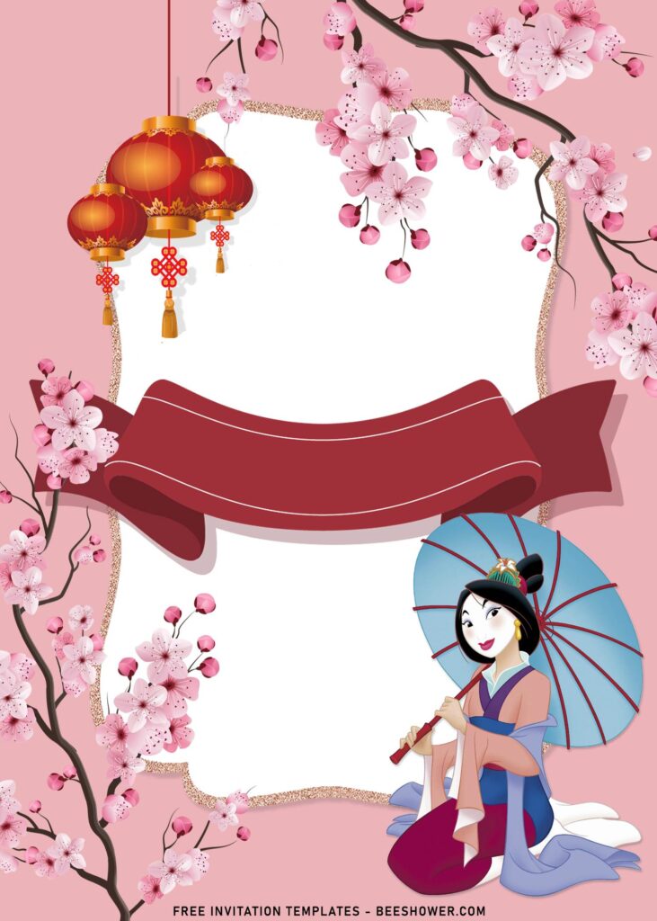 8+ Princess Mulan Birthday Invitation Templates with Beautiful Watercolor Cherry Blossom