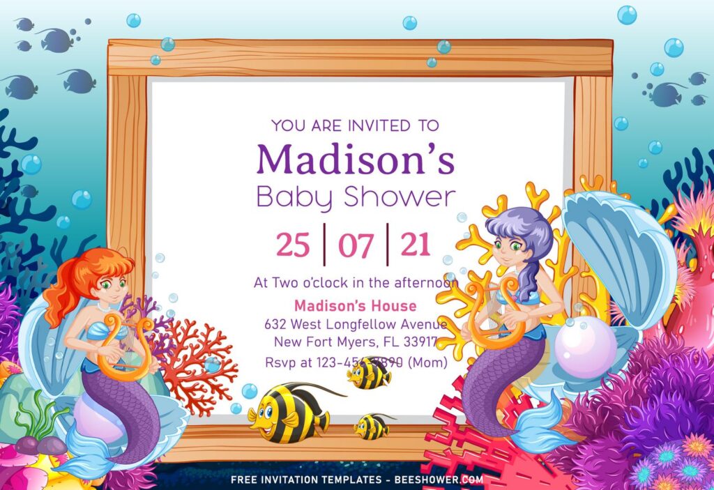 9+ Cartoon Watercolor Mermaid Under The Sea Birthday Invitation Templates